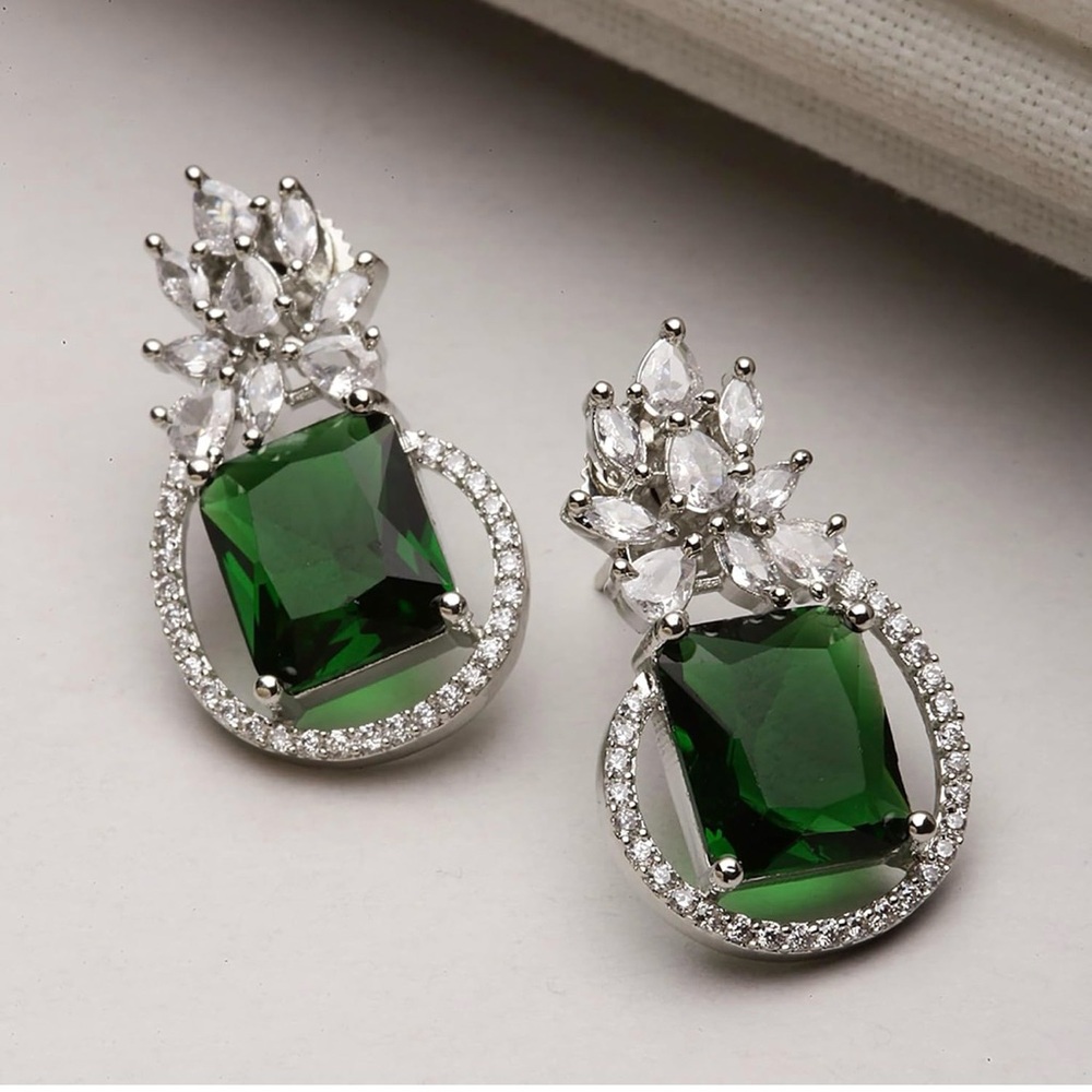 Trendy Jewels Green and Silver Statement Earrings